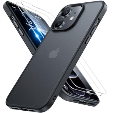 Miracase für iPhone 12/12 Pro Hülle[mit 2 Schutzglas] 360°Airbags 3-lagige Militärschutz Stoßfest Kratzfest Anti-Fingerabdruck Tolle Haptik Dünn Handyhülle für iPhone 12/12 Pro 6,1 Zoll, Matt Schwarz