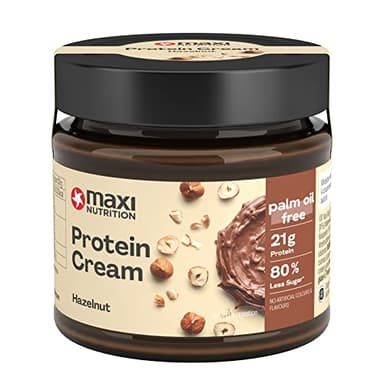 MaxiNutrition Protein Cream Haselnuss-Nougat 200g im Glas, Schokoladenaufstrich mit 21% Protein- und 24% Haselnussanteil, mit nur 7,7 Gramm Zucker (80% weniger als herkömmliche Streichcremes)
