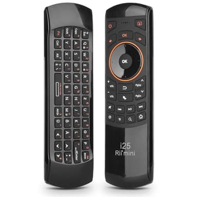 Rii Air Mouse mit 6 Axis Gyroskop, Tastatur Maus Set Kabellos ist Wiederaufladbar, Universalfernbedienung für HTPC/TV Box, PC Fernbedienung mit IR-Lernfunktion, QWERTZ, 2.4GHz, Schwarz