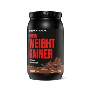 Body Attack Weight Gainer - Chocolate - 1,5 kg - Dein Mass Gainer für Masseaufbau & Muskelaufbau - Mit Whey Protein, BCAA und Kohlenhydraten - Dein fettarmer Masse Shake für hochwertige Kalorien