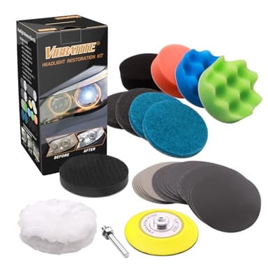 VIBRATITE 32PCS Scheinwerfer Restaurations Set, Polier Kit zur Wiederherstellung Stumpfer Verblasster Scheinwerfer,DIY Headlight Restoration Kit mit Schleifpapier,Polierschwamm, Schleifvlies
