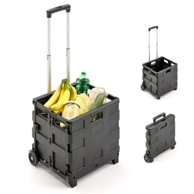 G2 Klappboxtrolley SPACY – Klappbarer Einkaufstrolley mit Rollen, faltbar & leicht – Tragkraft 25 kg – Einkaufskorb mit ausziehbarem Griff – Klappbox für Einkauf & Transport – Schwarz