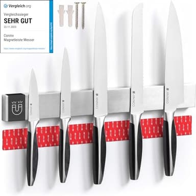 Coninx Magnetleiste Messer 40 cm – Magnetischer Messerhalter aus Edelstahl mit 1400 Gauss – Starke Haftkraft, ohne Bohren montierbar, rostfrei & hygienisch – Messerleiste für Küche