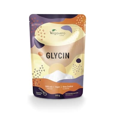 Glycin Pulver | 300 g | Deutsche Produktion von Vegavero | Laborgeprüft | 100% reine Aminosäure | L-Glycin Pulver in Premium Qualität | mit Messlöffel | Ohne Zusätze | Vegan