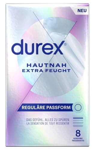 Durex Hautnah Extra Feucht Kondome – Ultra dünn, mit anatomischer Easy-On-Form & mit viel Silikongleitgel befeuchtet – 8er Pack (1 x 8 Stück)