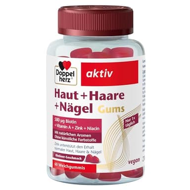Doppelherz Haut + Haare + Nägel Gums - mit Vitaminen & Mineralstoffen - Zink unterstützt den Erhalt normaler Haut, Haare und Nägel - vegan - ca. 60 Weichgummis