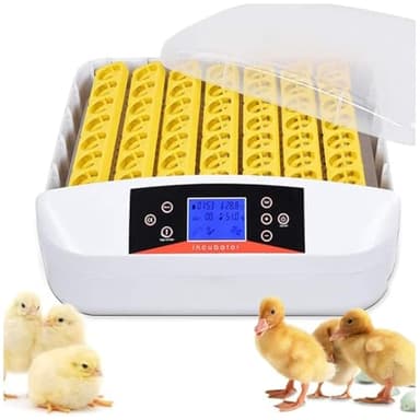ZOLTA Automatischer Inkubator für 56 Eier LED Ei Tester Temperatur Feuchtigkeitsregler Alarm Hühner Gänse Wachteln Enten Drehfunktion Brutmaschine Brüter Brutkasten mit Display und Zubehör