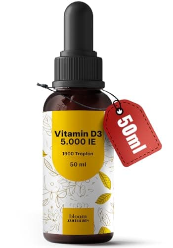 Vitamin D3 Tropfen Hochdosiert 5000 IE - 1900 Tropfen - 50ml - Geschmacksneutral - Laborgeprüft & produziert in Deutschland - Verpackung kann variieren