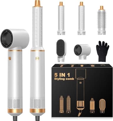 Hairstyler 5 in 1, OKWRAP Haarstyler Set, Hair Styler Set mit Fön Ionen Haartrockner, Automatischer Lockenstab, Hot Brush Rundbürste, Glättbürste für Glätten, Trocknen, Locken, Volumen