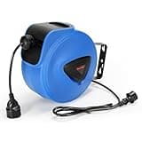 Fiqops Kabeltrommel Automatik 20m +1,5m, Kabelaufroller Wandmontage,180° Seitlich Schwenkbar,Automatische Kabeltrommel für Werkstatt und Ablage,mit Stopfunktion,Kabelaufroller(Einzelner Stecker)