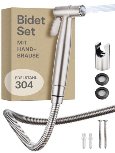 Praknu Bidet Set mit Handbrause, Schlauch & Halter Edelstahl Rostfrei - Inkl. 2 Dichtungen - 𝗘𝗶𝗻𝗳𝗮𝗰𝗵𝗲 𝗠𝗼𝗻𝘁𝗮𝗴𝗲 - WC Handbrause - Bidet Dusche für Standard G1/2 Anschluss