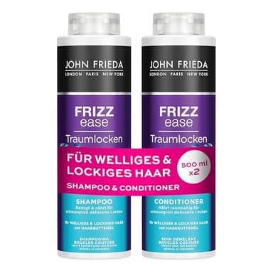 John Frieda Traumlocken Shampoo/Conditioner Vorteils-Set - Inhalt: 1x Shampoo 500ml & 1x Conditioner 500 ml - Nachfüllbar - Frizz Ease Serie - Für lockiges & welliges Haar