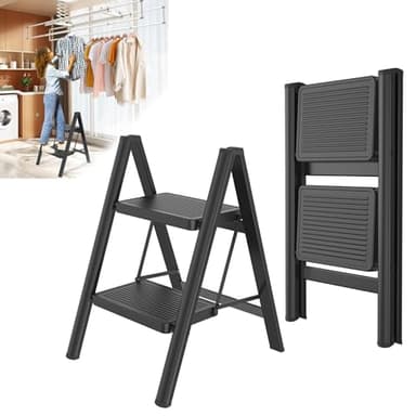 Froadp Trittleiter 2 Stufen Klappbar rutschfeste Stehleiter Eisen Klappleiter Multifunktionale Leiter Tritthocker Haushaltsleiter für Haus Küche und Außenbereich Belastbar bis 250 kg