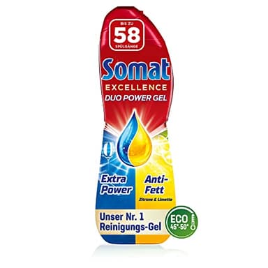 Somat Excellence Duo Power Gel (58 Spülgänge) Spülmittel für die Spülmaschine für strahlend sauberes Geschirr auch im Eco-Programm & bei niedrigen Temperaturen, Zitrone & Limette