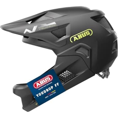 ABUS MTB-Helm YouDrop FF - Fullface-Helm für Kinder und Jugendliche - für den Einstieg in den Mountainbikesport - mit abnehmbarem Kinnschutz - Schwarz, Größe S