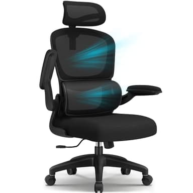 Aiidoits Bürostuhl, Bürostuhl Ergonomisch mit Verstellbarer Kopfstütze, Lendenwirbelstütze und Klappbaren Armlehnen, Chefsessel150 kg, Ergonomischer Stuhl Wippfunktion bis 135°