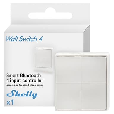 Shelly BLU Wall Switch 4 Stand-Alone - Bluetooth-Schalter, Кeine Verkabelung Еrforderlich, Beleuchtung, Multi-Klick, Starke Verschlüsselung, Alexa & Google Home, Bluetooth Gateway Erforderlich