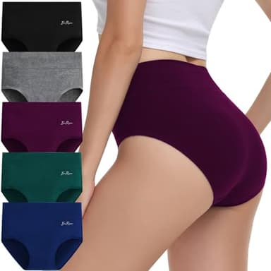 IceReco Unterhosen Damen Unterwäsche Damen Bauchweg Unterhose Baumwolle High Waist Slip 5er Pack Sportunterwäsche Panties Briefs Underwear Stretch Atmungsaktiv Weich Schwarz Grau Rot Blau Grün XXL