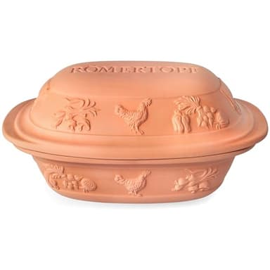 Römertopf RUSTICO Dampfgar-Bräter aus Naturton, Terrakotta, 2,5 kg/4 Personen, 35 x 22,5 x 16,5 cm, Unterteil glasiert, fettarmes Garen, für Mikrowelle & Backofen, spülmaschinengeeignet