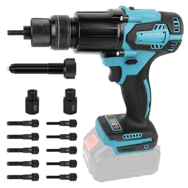 LIROPAU Akku Nietzange Kompatibel mit Makita 18V Akku, 2 in 1 Elektrische Nietmutterpistole mit Mundstücken M6/M8 und Handschuhe für 2,4-4,8 mm Nieten (ohne Akku, ohne Ladegerät)