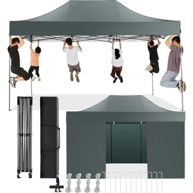COBIZI Faltpavillon 3x4,5 Wasserdicht Stabil Winterfest mit Seitenwand,Pop Up Pavillon Partyzelt,Sonnenschutz Gartenpavillon,Pavillon Faltbar mit Handtasche(3 mal 4,5m Grau)