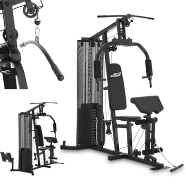 ArtSport Kraftstation ProfiGym 3000 mit 14 Gewichten, 77 kg - Bizeps, Lattzug, Butterfly, Brust- & Beinpresse - Fitnessstation für Zuhause - Schwarz