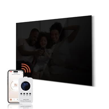 Hocosyme Infrarotheizung Glas 600W, Infrarot Glasheizung mit Fernbedienung 100x60 CM,Elektroheizung mit Überhitzungsschutz - WIFI (Tuya Smart) - Schwarz - TÜV.