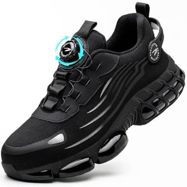 Sicherheitsschuhe S3 Herren Damen Arbeitsschuhe mit Stahlkappe Leicht Kevlar Stahlkappenschuhe Atmungsaktiv rutschfeste Sportlich Safety Shoes Versicherung Schuhe Schwarz 45 EU