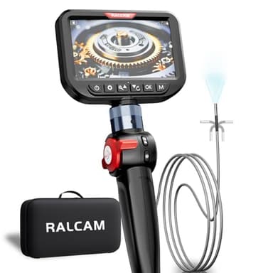 Ralcam Endoskopkamera mit Licht, Endoscope Camera mit 210° beweglichem Kopf, 3.9mm Sonde, 5" HD Bildschirm, IP67 Inspektionskamera, 1,5M Edelstahl-Serpentinenrohr, Rohrkamera für Auto & Haus