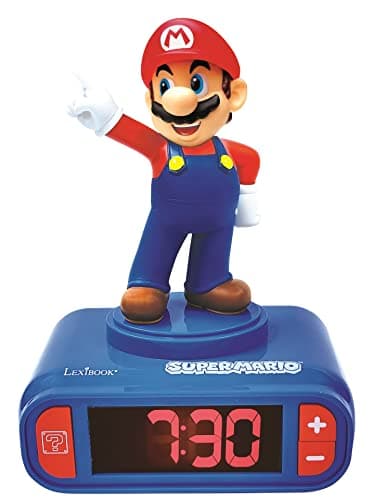 Lexibook, Super Mario, Mario Nightlight Wecker, Sounds und Melodien, hintergrundbeleuchtetes LCD-Display, beleuchtet, Snooze, Blau, RL800NI