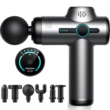 Massagepistole, Massage Gun mit 6 Geschwindigkeiten & 6 Köpfen, mit LCD Touchscreen, Tiefengewebe Massagegerät für Rücken, Schultern, Beine (Grau)