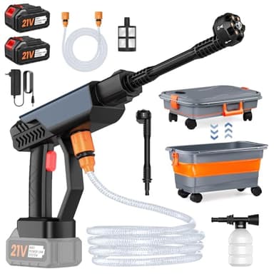 Akku Hochdruckreiniger, 30 Bar Tragbarer Hochdruckreiniger mit 2 x 3.0 Ah Akku, 22L Faltbarer Wassertank, 6-in-1-Multifunktionsdüse, Kabelloser Druckreiniger für Autos, Terrasse, Fenster