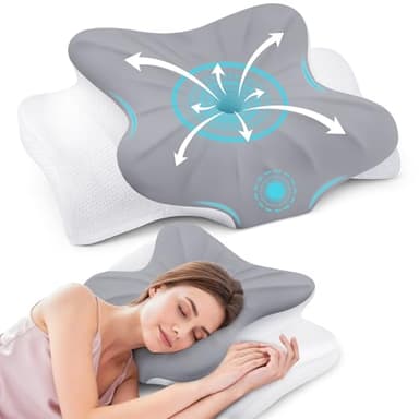 Subtail Nackenkissen Kopfkissen - Memory Foam Kissen, Nackenstützkissen, Ergonomisches Kopfkissen, Pillow Kissen für Seiten, Rücken & Bauchschläfer, Grau