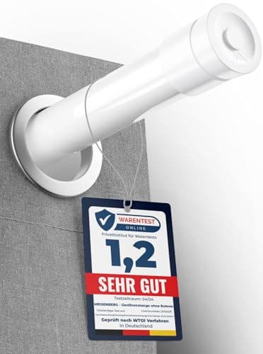 MEISENBERG Teleskopstange Vorhang 140-250cm - Gardinenstange ohne Bohren - Weiß - Vorhangstange Klemmstange - Spannstange Ausziehbar - 1Stück