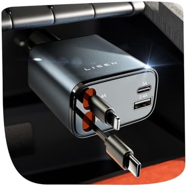 LISEN 84W Zigarettenanzünder USB C Einziehbares Auto Ladegerät Adapter - Geschenk für Valentinstag für Ihn Sie, Geburtstagsgeschenk für Männer Frauen, Auto Zubehör Camping Gadget für iPhone 17 Pro Max