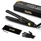 Terviiix Mini Glätteisen für kurze Haare, Tourmalin-Keramik kleiner Haarstraighter, Reisender Mini Haarstraighter mit Etui, automatische Abschaltung, Zweispannig, verstellbare Temperatur, Schwarz