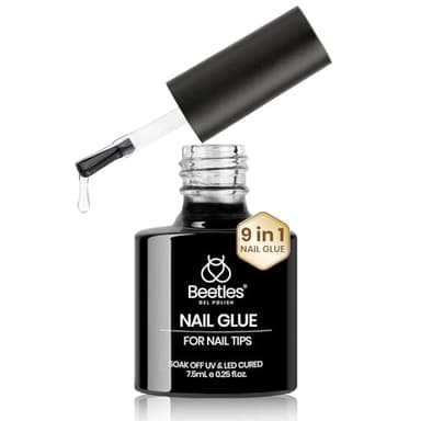 Beetles Nagelkleber Gel für Nagelspitzen, 9 in 1Nail Glue für transparente Acrylnägel langanhaltend Aushärtung erforderlich UV-für transparente künstliche Nagelspitzen und Nagelreparaturbehandlung