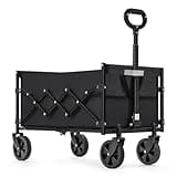 SONGMICS Kleiner Handwagen faltbar, Gartenwagen, kompakt, mit Griff, mit 4 verstärkten Rollen, Davon 2 Universalräder, bis 180 kg belastbar, Outdoor, Garten, 90 L, tintenschwarz GFW909B01