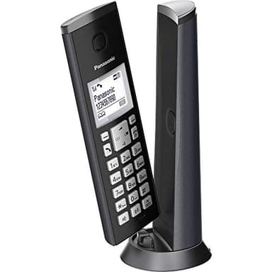 Panasonic KX-TGK220GM Design-Schnurlostelefon mit Anrufbeantworter, Station & Hörer, Freisprecheinrichtung, weißes LCD, Blockierung störender Anrufe, Hörer-Magnet, matt-schwarz