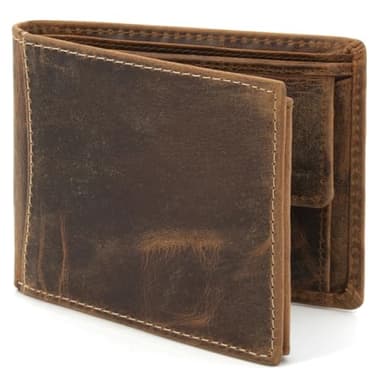 ekavale Herren Geldbörse aus Büffelleder - Vintage Portemonnaie Herren mit RFID-Schutz - Brieftasche für Männer - Wallet Men für Alltag - Querformat Geldbörse (Tan)