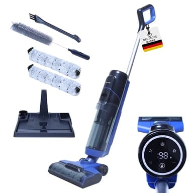 Sommertal Nass Trockensauger Akku – starker Kabelloser Wischsauger mit Selbstreinigung, 700 ml Doppeltank, HEPA-Filter, Display, 360° Bürste, für Hartboden, Laminat, Fliesen, Tierhaare & Parkett