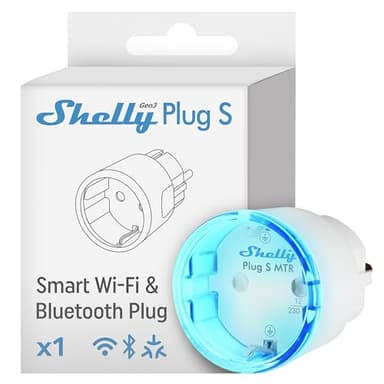 Shelly Plug S Gen3 Weiß - WLAN Smarte Steckdose, Leistungsmessung, 12A, 2500W, Zeitschaltuhr, Matter-Zertifiziert Stecker, Smart Home, Heizung & Kühlung, Alexa & Google, Kein Hub Erforderlich