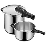 WMF Perfect One Pot Schnellkochtopf Set Induktion 2-teilig, Dampfkochtopf 8,5l + 4,5l mit Einsatz, großes Kochsignal, 2 Kochstufen, abnehmbarer Deckelgriff
