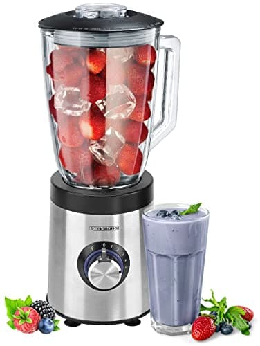Standmixer 800 Watt 6-Fach Metallmesser 1,5 Liter 5 Stufen Glas Edelstahl Pulsfunktion Universal Power Mixer Eiweiß Shaker Hand Blender Ice Crusher Zerkleinerer Smoothie Maker Stand Mixer