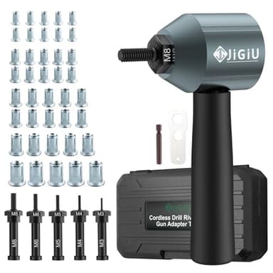 JiGiU Nietmuttern Adapter Kit für Elektrische Bohrmaschine Profi Nietmutternaufsatz mit 5 Art Dorne M3 M4 M5 M6 M8 & 40PCS Nietmutter in Robuste Koffer, Nietaufsatz für Bohrmaschine & Akkubohrer