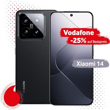 Xiaomi 14 mit Vodafone Vertrag | Aktion: 25% Basispreis-Rabatt | 24 Mon. Laufzeit | in Schwarz | mit 512 GB Speicher