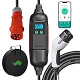 KHONS Typ 2 Ladekabel mit CEE-Stecker 11 kW 6–16 A 3 Phasen 6 m IP65 wasserdichtes tragbares EV-Ladegerät und einstellbare Mobile Wallbox-Ladestation für IEC 62196-2 mit Smart-App