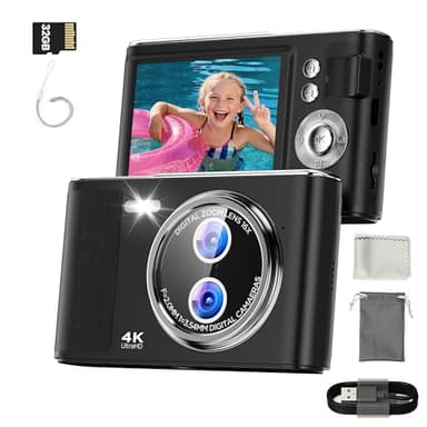 32GB Digitalkamera Kinder Fotokamera: 48MP Anti-Shake Kinderkamera Foto mit 2,8 Zoll 4K-Bildschirm, Vlogging Fotoapparat für YouTube 16X Digital Zoom Kompaktkamera für Fotografie