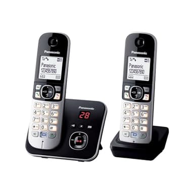 Panasonic KX-TG6822GB DECT Schnurlostelefon mit Anrufbeantworter (strahlungsarm, Eco-Modus, GAP Telefon, Festnetz, Anrufsperre, DUO) schwarz