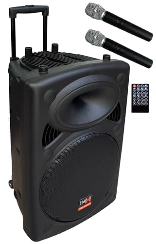 E-Lektron EL38-M MK-III 900W Mobile PA Sound Anlage Partybox Bluetooth Lautsprecher Groß Akku-MP3-USB-SD-FM inkl. 2 UHF Funkmikrofone und Fernbedienung Soundsystem - Mobile Musikbox MP3